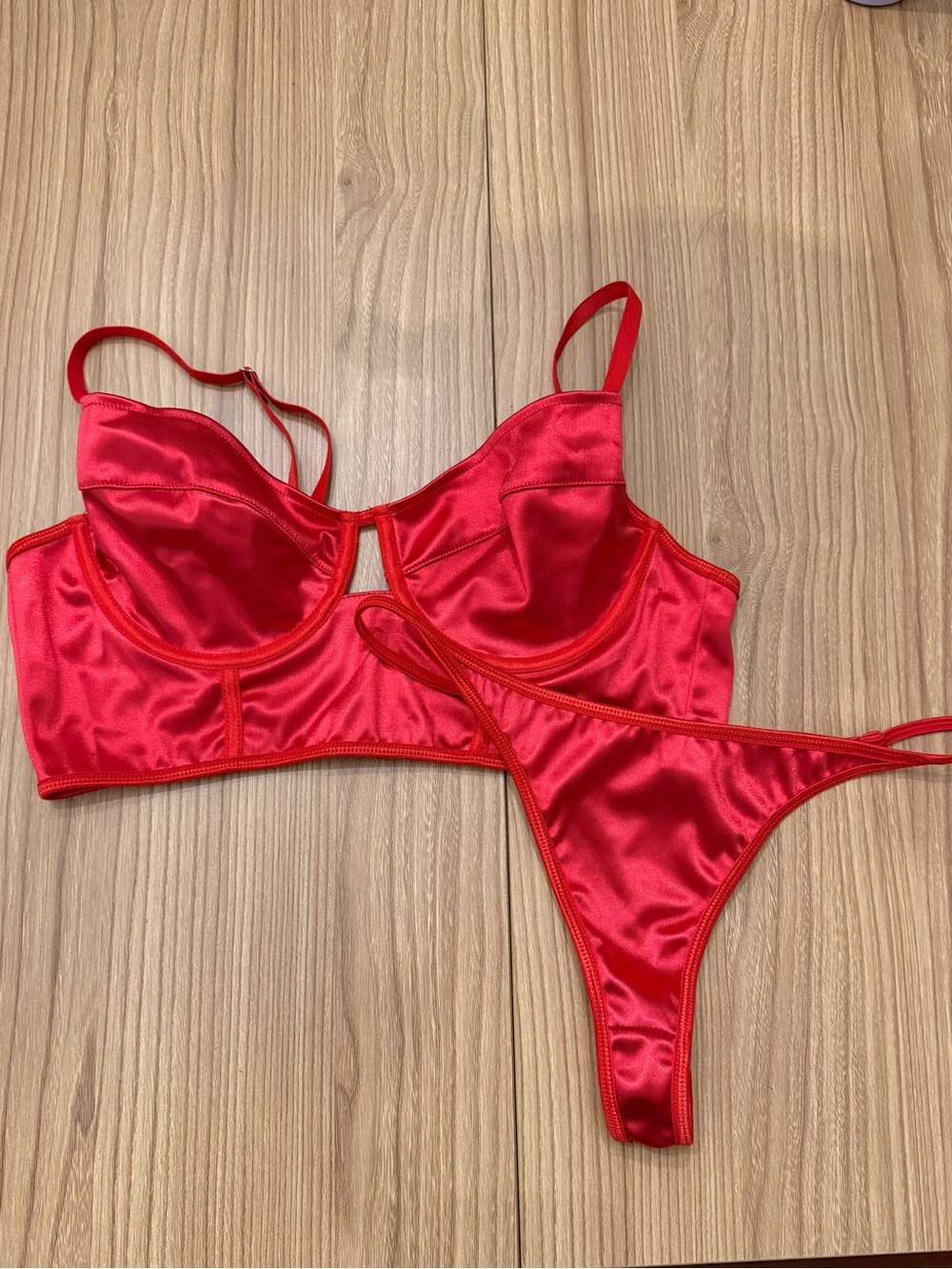 Red Satin Lingerie Set - Bralette & Thong